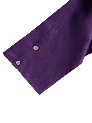 LINTICO 100% linen collarless mid-length dress with a relaxed fit, showcasing its soft fabric and stylish design.
