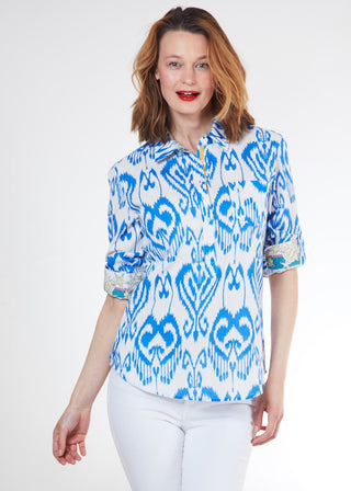 Cannes Popover Blue White Ikat - Glamourous Grace