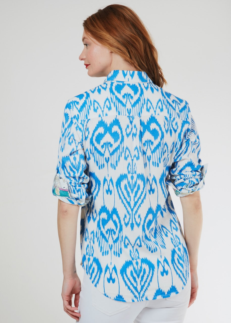 Cannes Popover Blue White Ikat - Glamourous Grace