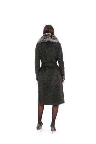 Genuine Silver Fox Cashmere Blend Coat