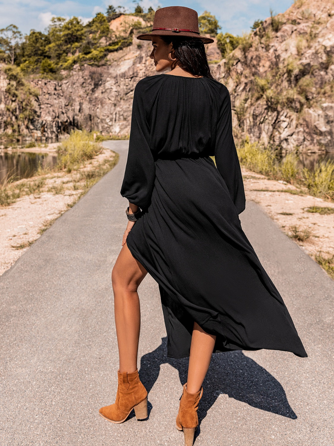 Long Sleeve Round Neck Dress - Glamourous Grace