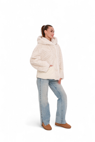 Montana Eco-Fur Down Fill Coat in Ivory