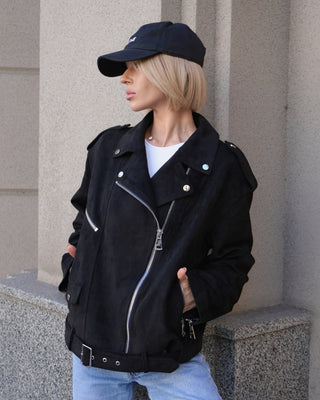 Dakota Eco Suede Aviator Jacket in Black