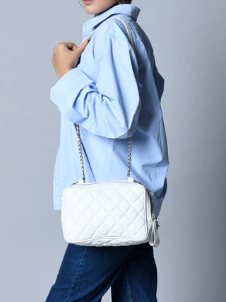 Mini Quilted Crossbody Bag, White - Glamourous Grace
