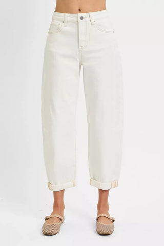 RISEN High Rise Barrel Cropped Jeans