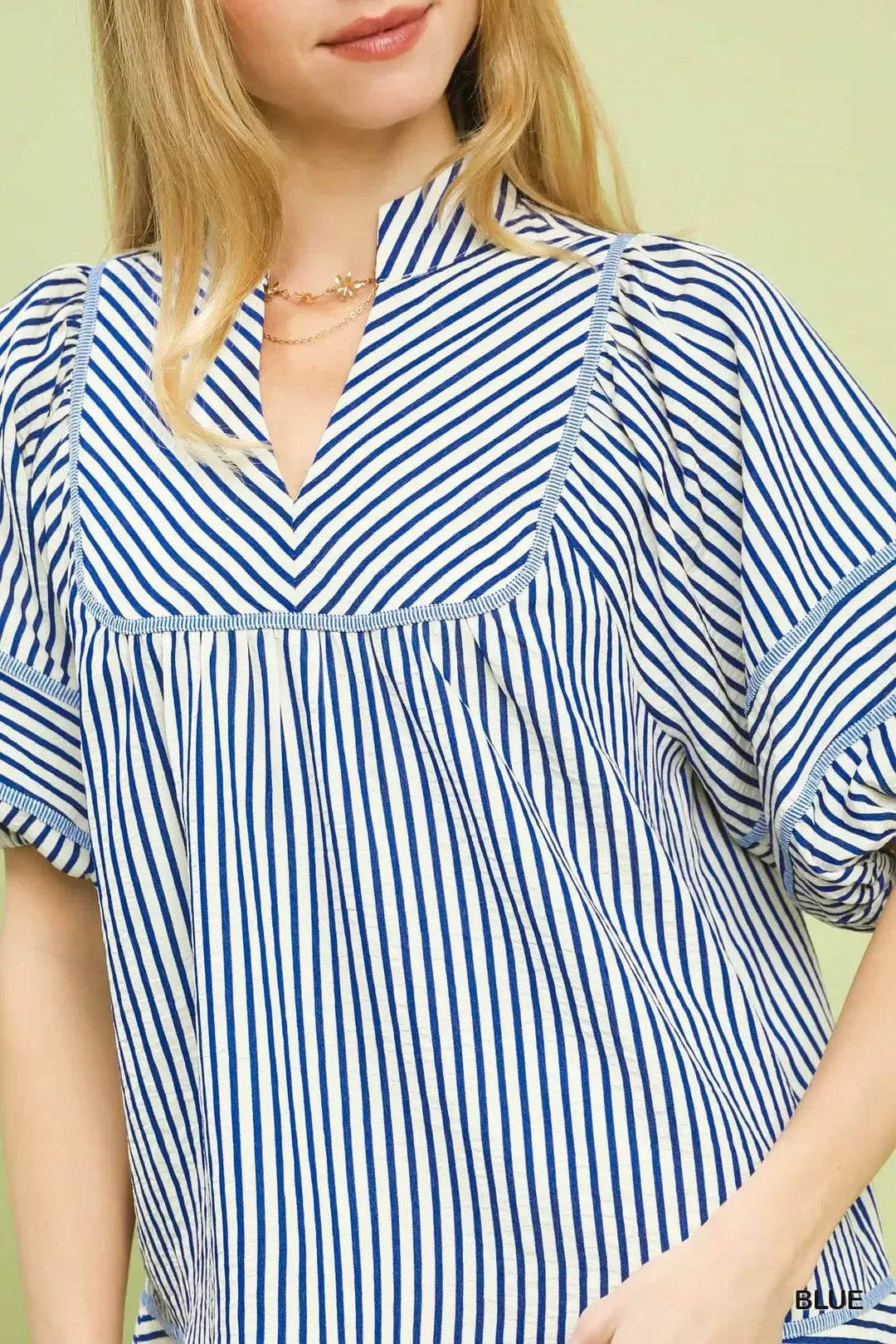 Umgee Striped Puff Sleeve Babydoll Top - Glamourous Grace