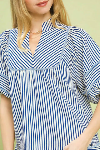Umgee Striped Puff Sleeve Babydoll Top - Glamourous Grace