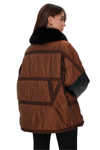 Sienna Genuine Lamb Leather Polar Fox Fur Trim Jacket in Umber