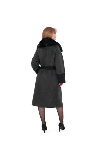 Boston Genuine Silver Fox Cashmere Blend Double-Face Coat in Graphite