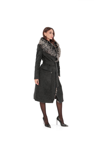 Genuine Silver Fox Cashmere Blend Coat
