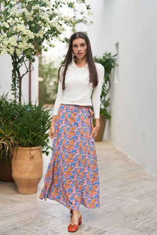 Faux Wrap Skirt- Colorful Floral