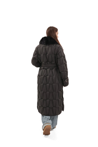 Riley Genuine Fur Trim Down Fill Coat in Black
