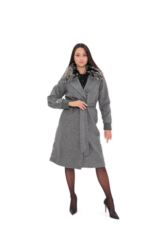 Karolina Genuine Silver Fox Wool Blend Coat