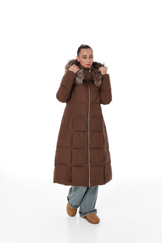 Genuine Silver Fox Fur Trim Down Coat