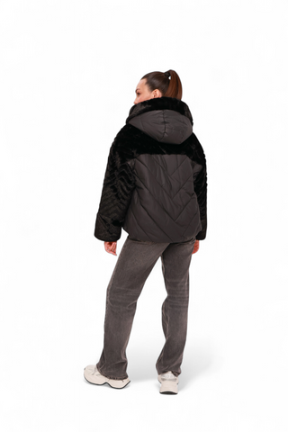 Montana Eco-Fur Down Coat in Black