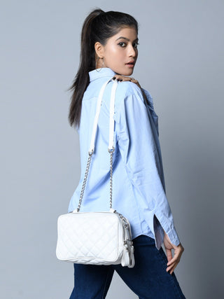 Mini Quilted Crossbody Bag, White - Glamourous Grace
