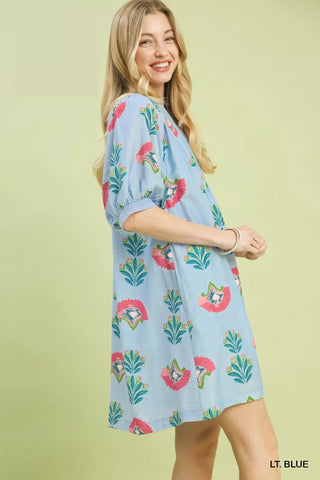 Umgee Abstract Print Mini Dress in Blue - Glamourous Grace