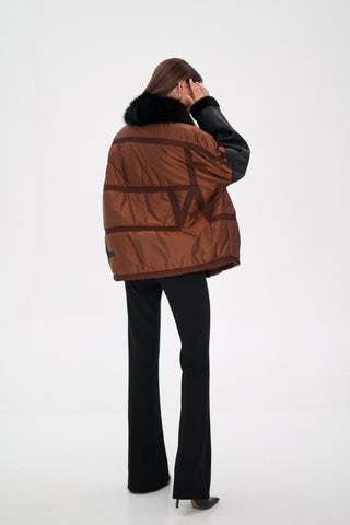 Sienna Genuine Lamb Leather Polar Fox Fur Trim Jacket in Umber