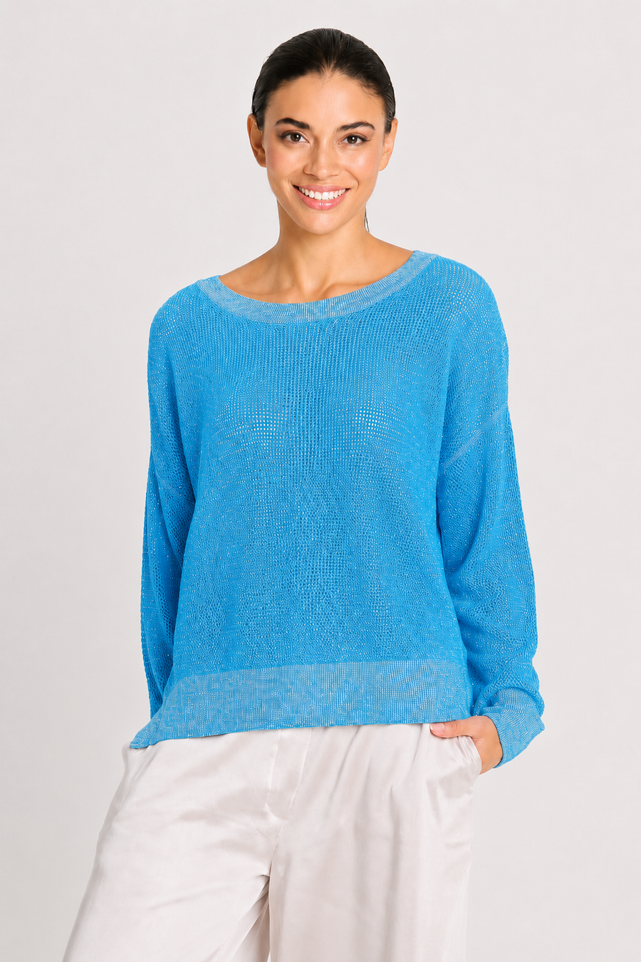 Pima Cotton Metallic Mini Seed Stitch - Capri/Silver - Glamourous Grace