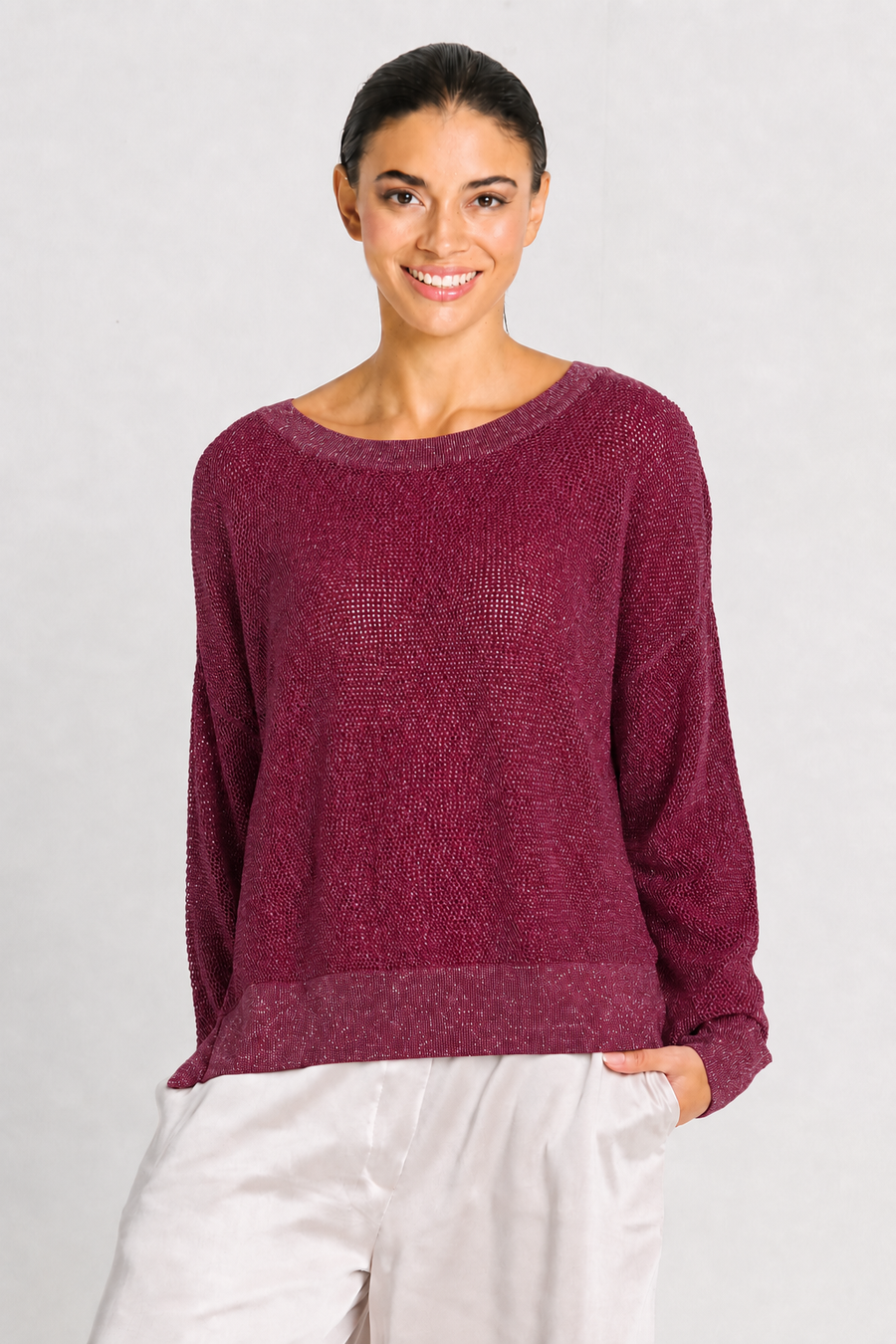 Pima Cotton Metallic Mini Seed Stitch - Crimson/Silver - Glamourous Grace