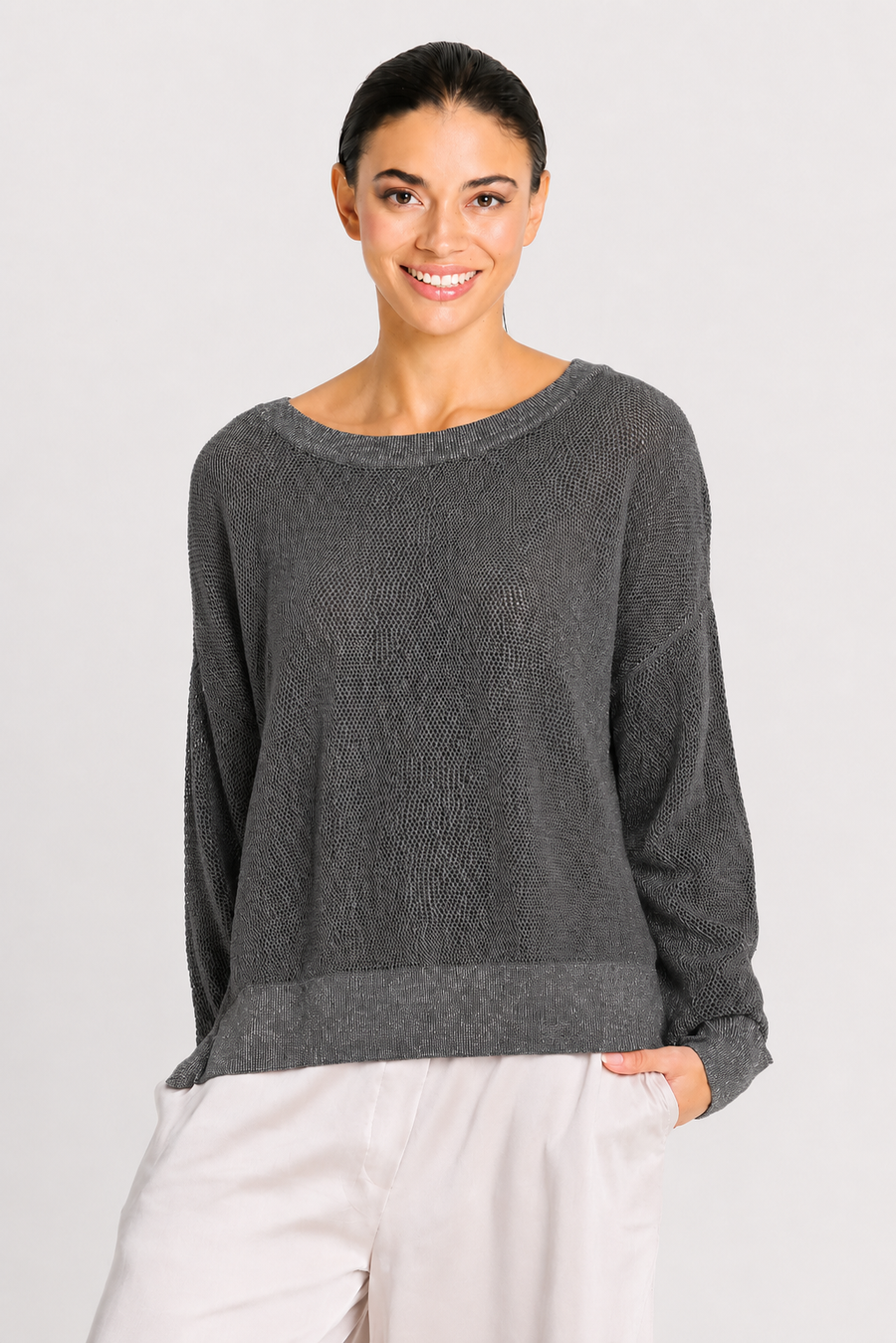 Pima Cotton Metallic Mini Seed Stitch - Asphalt/Silver - Glamourous Grace