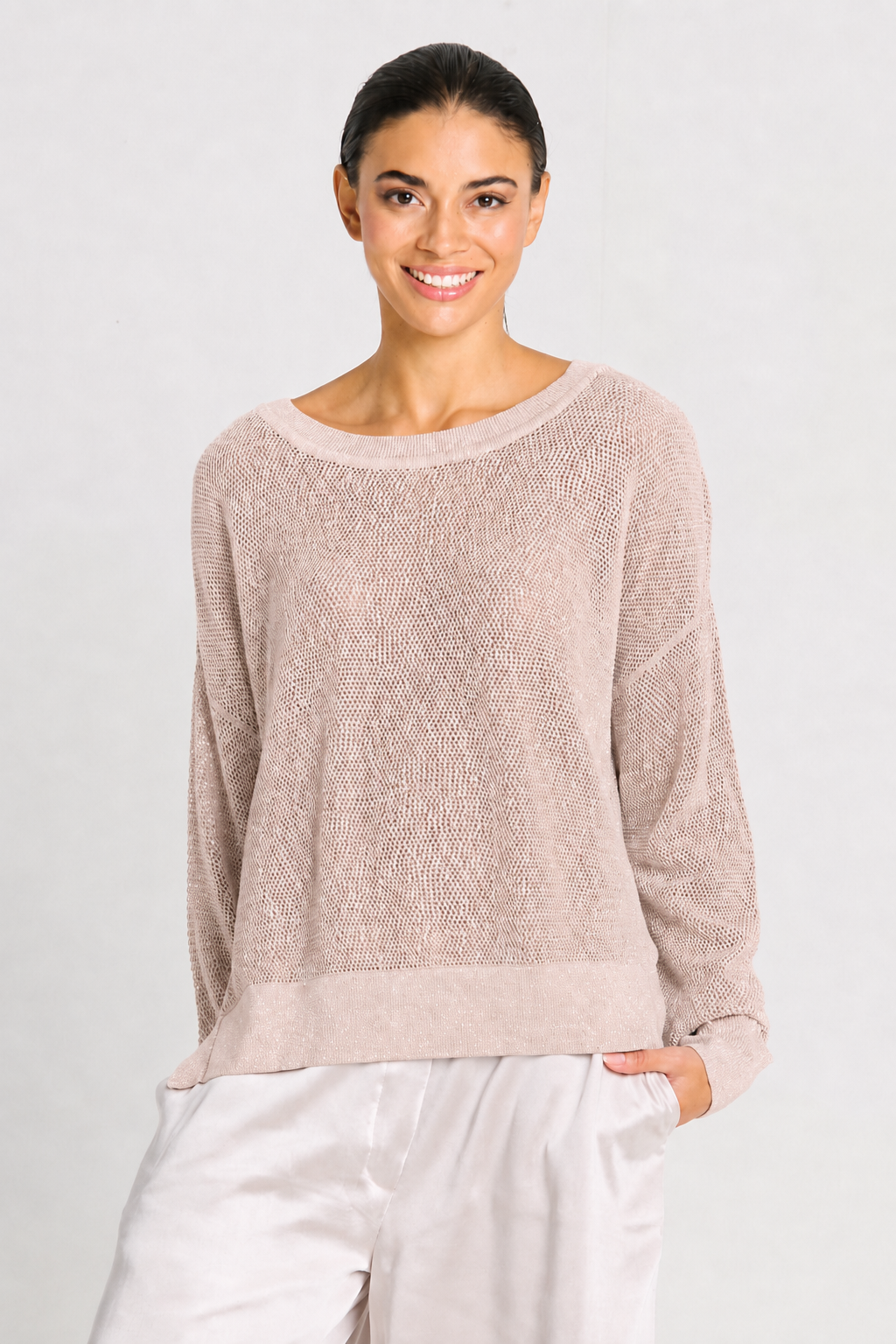 Pima Cotton Metallic Mini Seed Stitch - Blush/Silver - Glamourous Grace