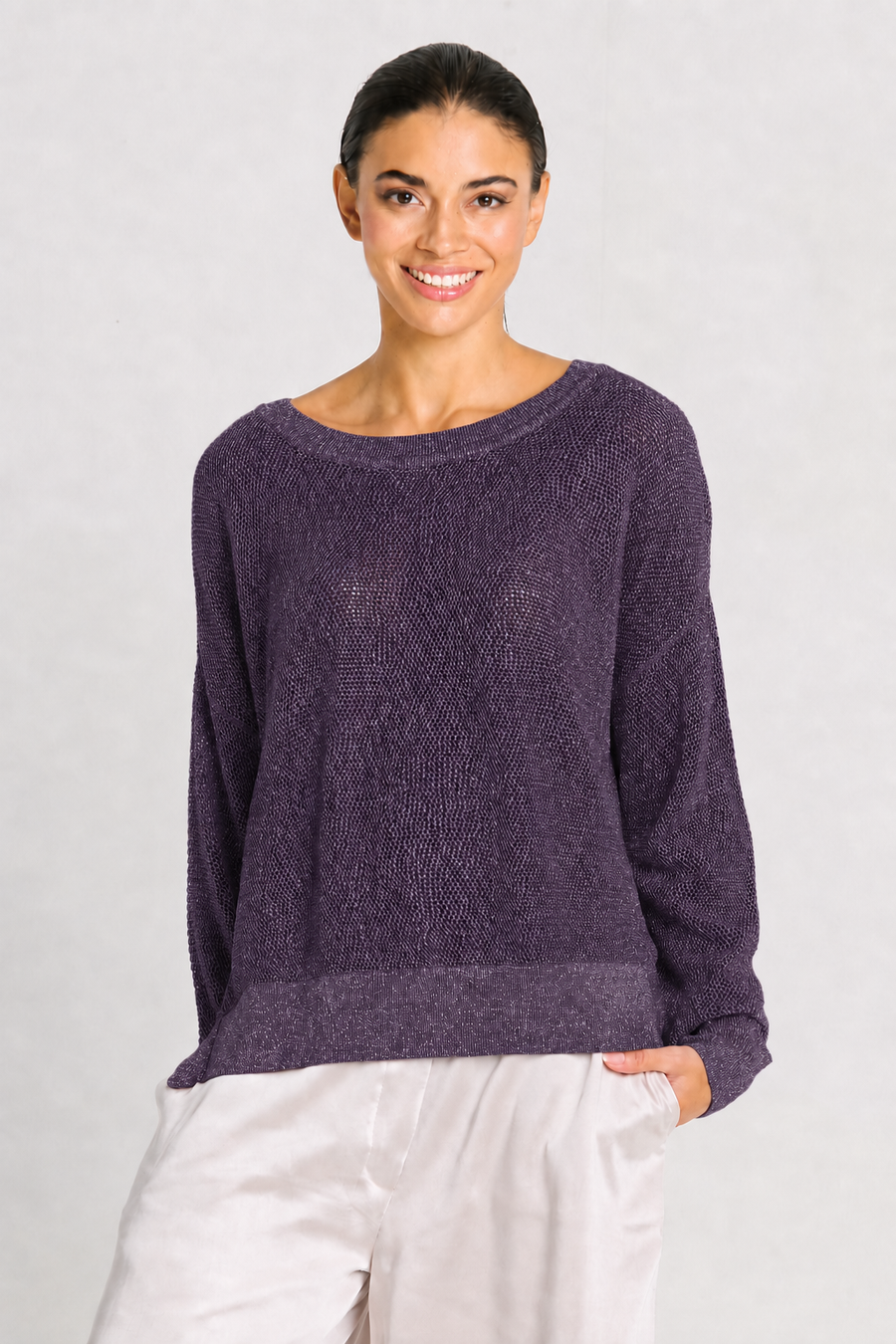 Pima Cotton Metallic Mini Seed Stitch - Plum/Silver - Glamourous Grace