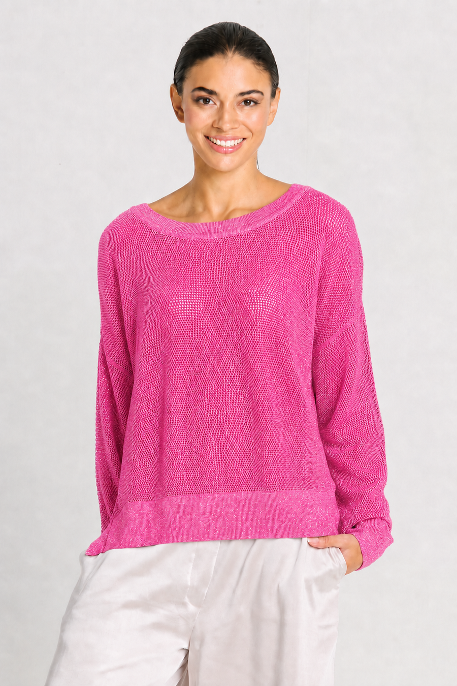 Pima Cotton Metallic Mini Seed Stitch - Punch/Silver - Glamourous Grace