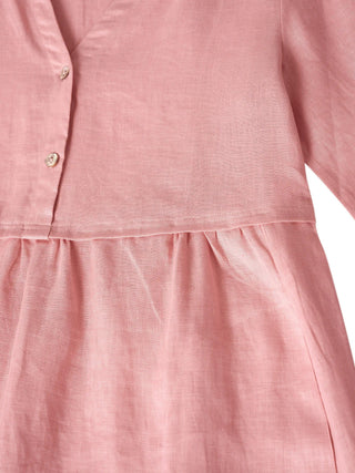 LINTICO 100% linen loose fit maxi dress with button waist and gathered details, perfect for casual summer wear.