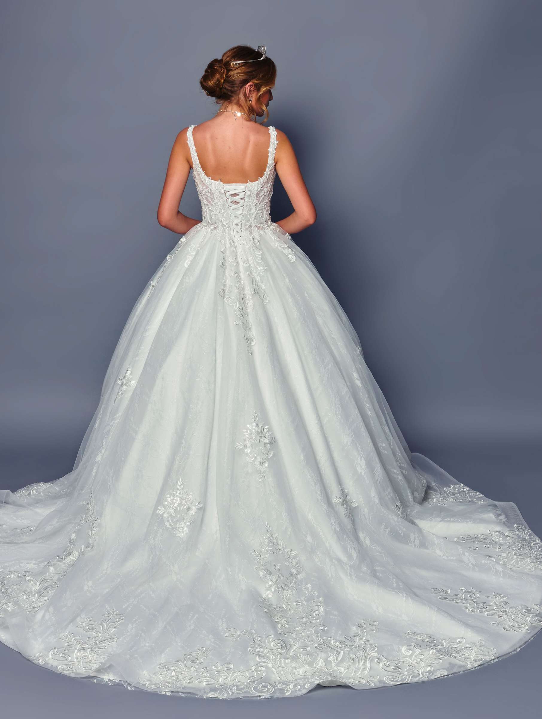 DeKlaire Bridal 489 Wedding Dress V-Neck A-Line Ball Gown - Glamourous Grace