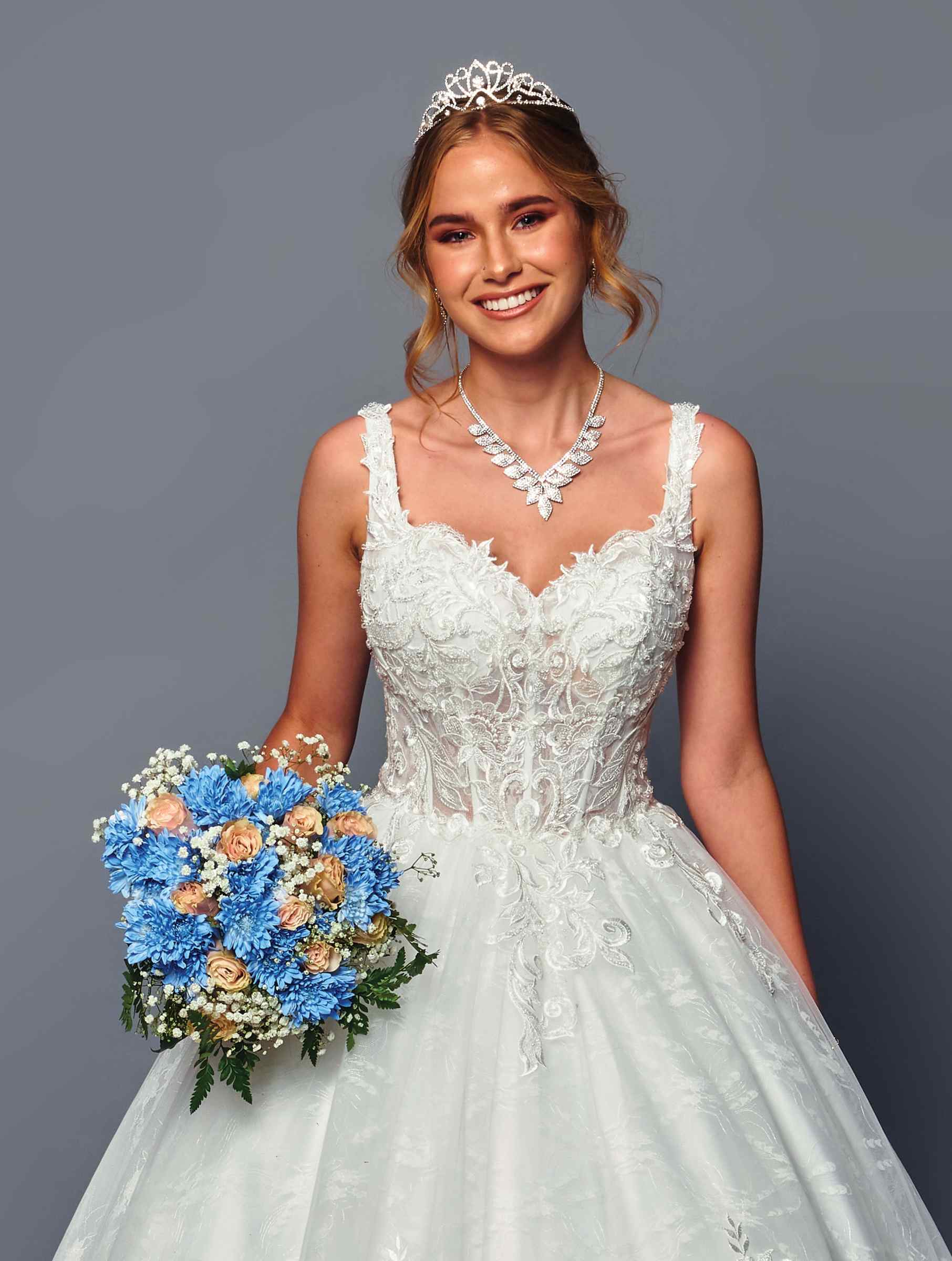DeKlaire Bridal 489 Wedding Dress V-Neck A-Line Ball Gown - Glamourous Grace