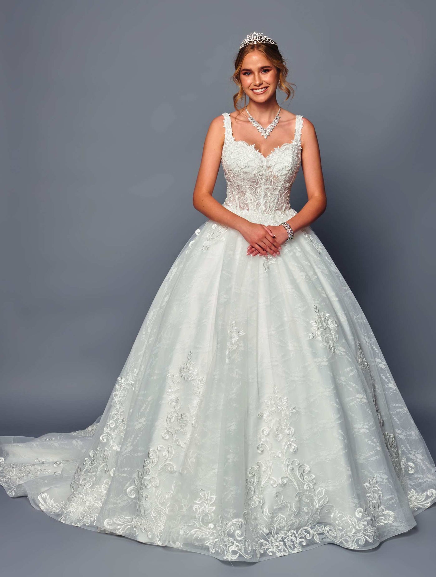 DeKlaire Bridal 489 Wedding Dress V-Neck A-Line Ball Gown - Glamourous Grace