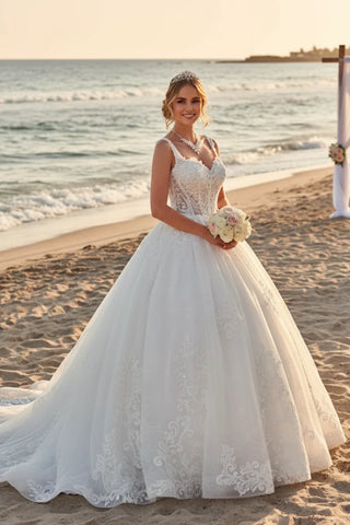 DeKlaire Bridal 489 Wedding Dress V-Neck A-Line Ball Gown - Glamourous Grace