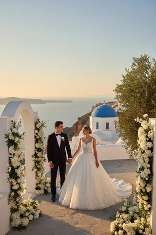 DeKlaire Bridal 489 Wedding Dress V-Neck A-Line Ball Gown - Glamourous Grace