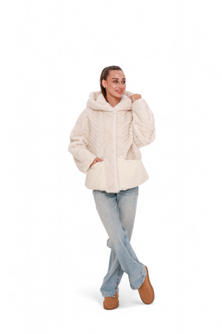 Montana Eco-Fur Down Fill Coat in Ivory