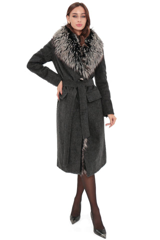 Genuine Silver Fox Cashmere Blend Coat