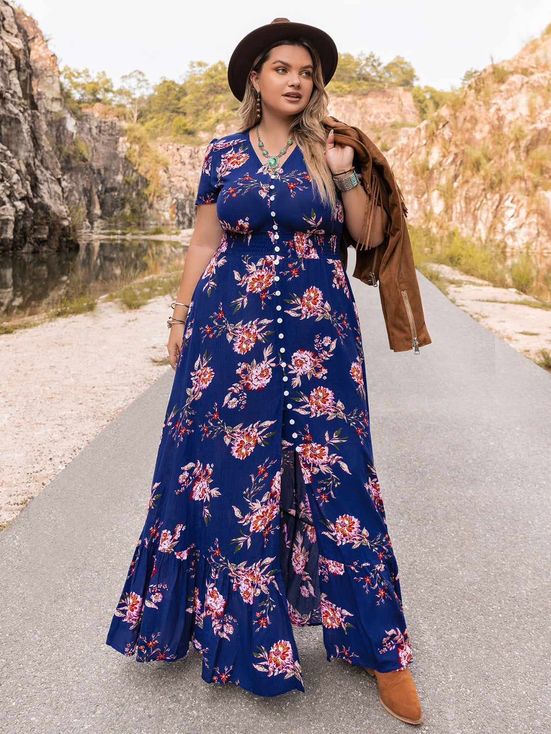 Plus Size V-Neck Maxi Dress - Glamourous Grace