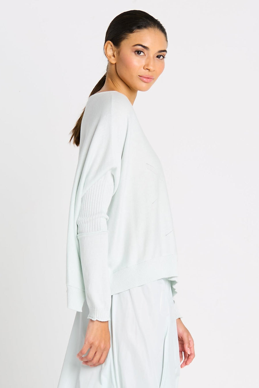 Pima Cotton Stitches Boatneck Sweater - Mint - Glamourous Grace
