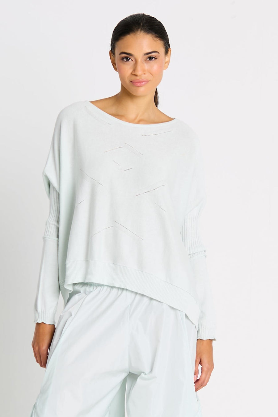 Pima Cotton Stitches Boatneck Sweater - Mint - Glamourous Grace