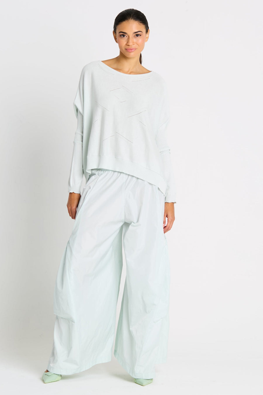 Pima Cotton Stitches Boatneck Sweater - Mint - Glamourous Grace