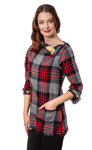 Aspen Flannel Tunic Red Black Yarndyed Plaid - Glamourous Grace