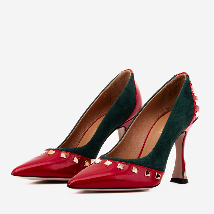 The Bella Vita Studded Red & Green Leather Pump Women Shoe - Glamourous Grace