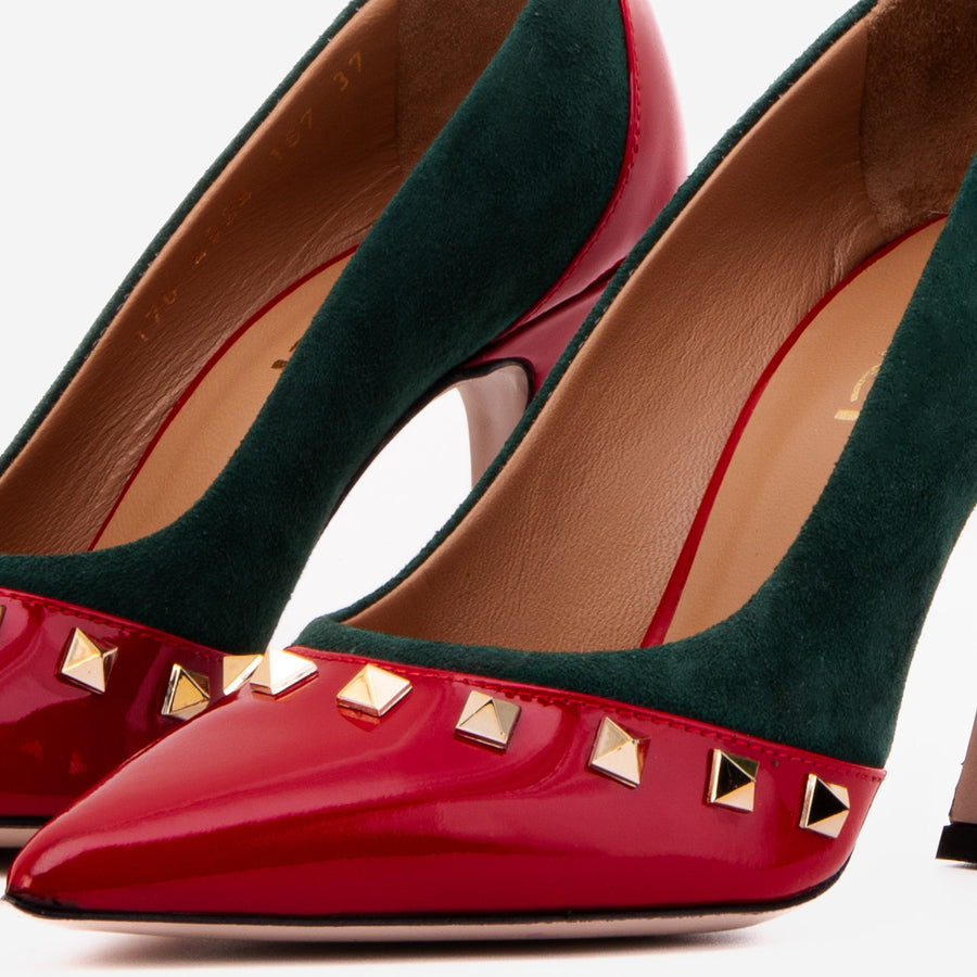 The Bella Vita Studded Red & Green Leather Pump Women Shoe - Glamourous Grace