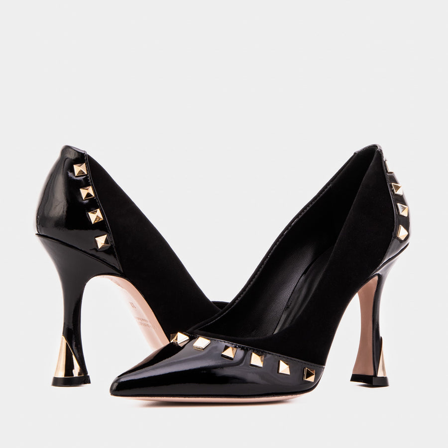 The Bella Vita Studded Black Leather Pump Women Shoe - Glamourous Grace