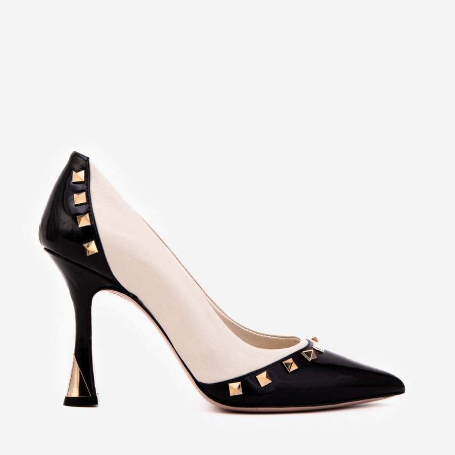 The Bella Vita Studded Beige & Black Leather Pump Women Shoe - Glamourous Grace