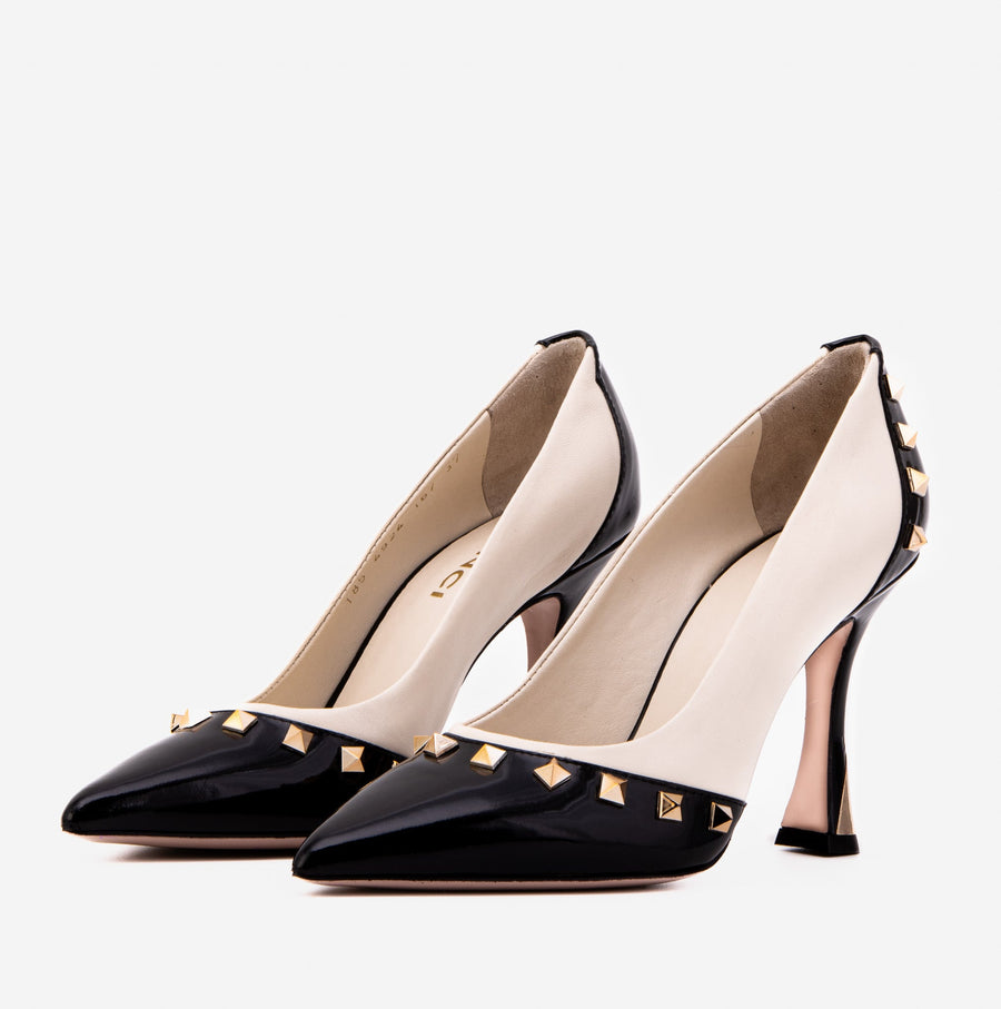 The Bella Vita Studded Beige & Black Leather Pump Women Shoe - Glamourous Grace