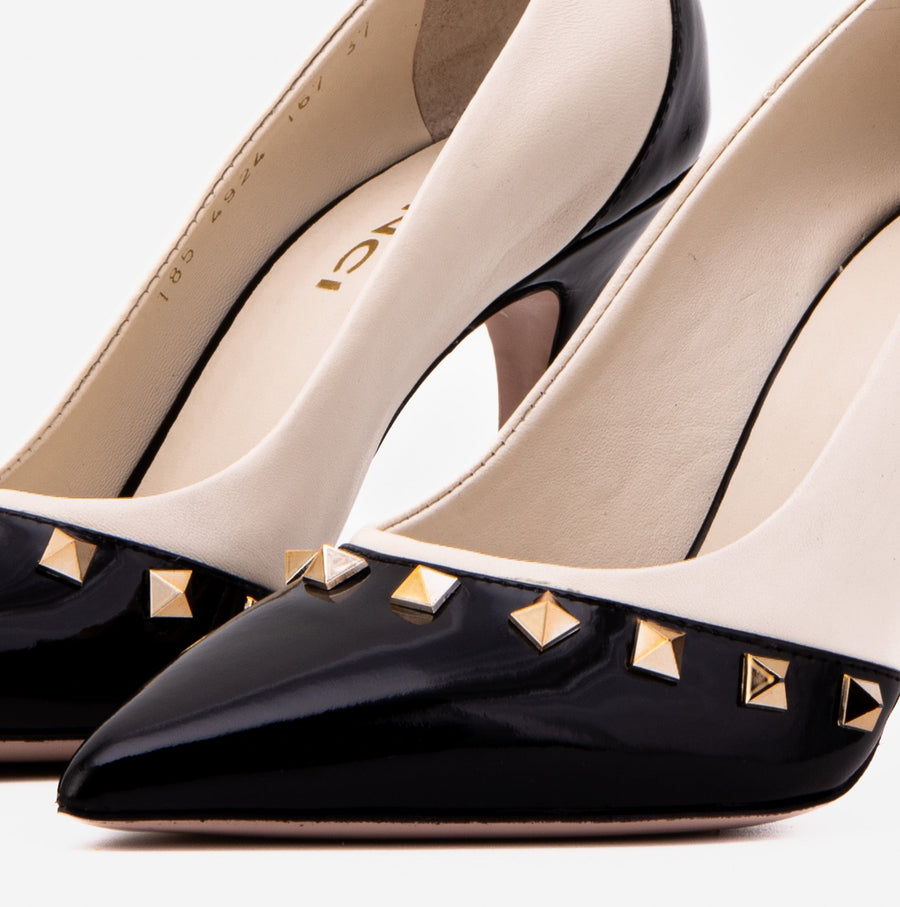 The Bella Vita Studded Beige & Black Leather Pump Women Shoe - Glamourous Grace