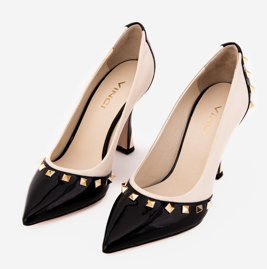 The Bella Vita Studded Beige & Black Leather Pump Women Shoe - Glamourous Grace