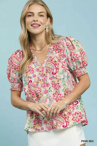 Umgee Mix Paisley Floral Button Down Shirt - Glamourous Grace
