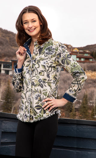 Cape Cod Tunic Neutral Tapestry Print Cotton Linen - Glamourous Grace